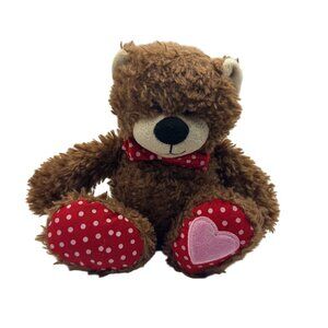 Cuddly Brown Teddy Bear With Red Polka-Dot Bow & Heart Paw By Animal Adventure